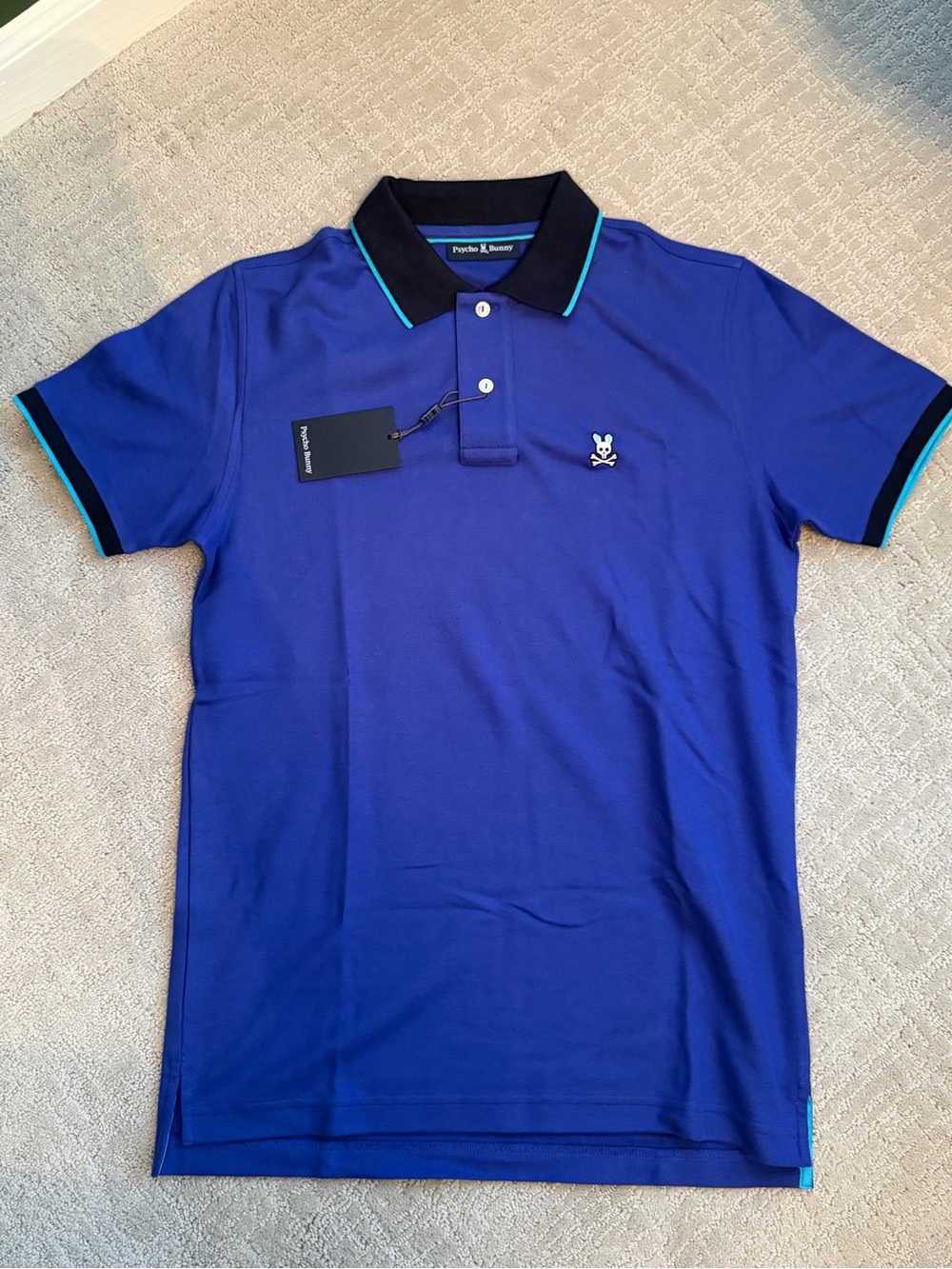 Psycho Bunny Blue Polo with Black Collar and Teal Trim